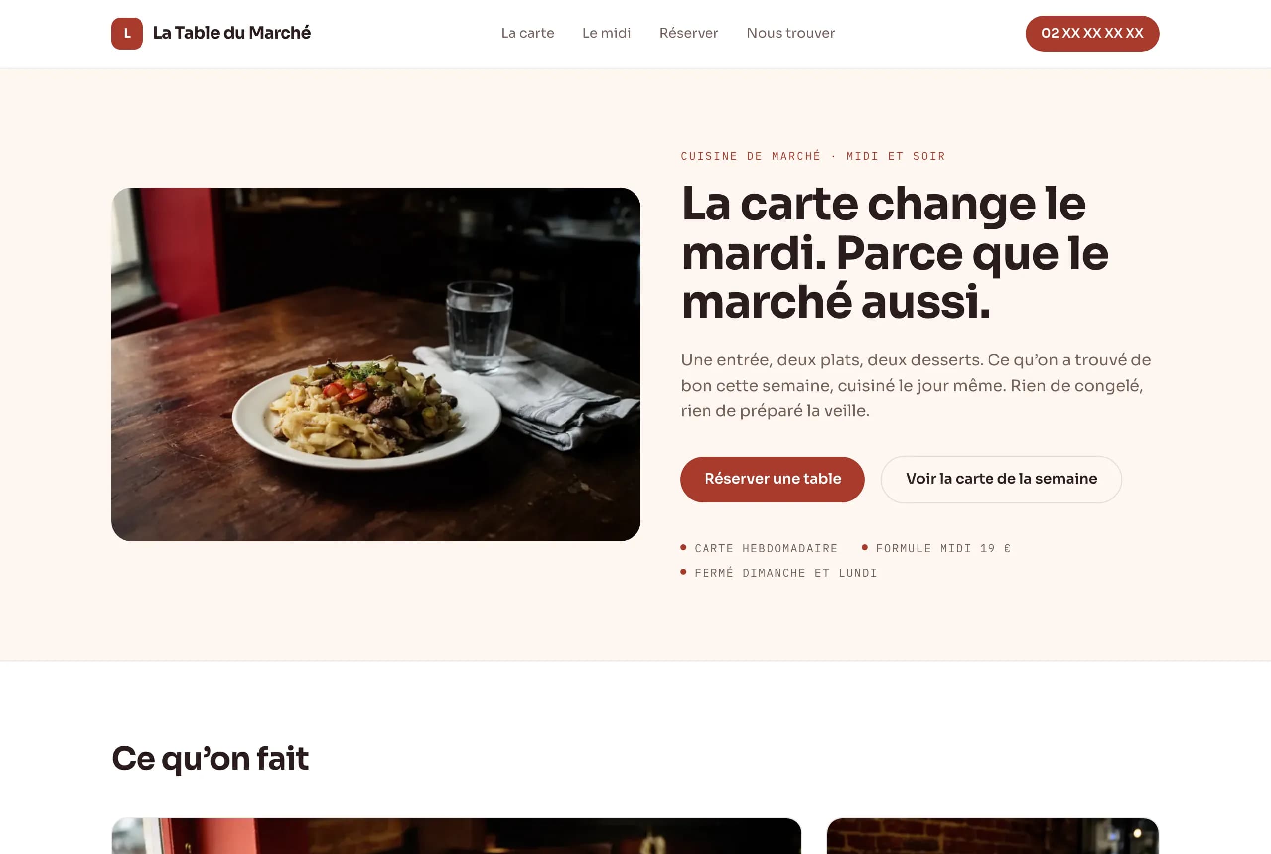 Aperçu du site de démonstration La Table du Marché